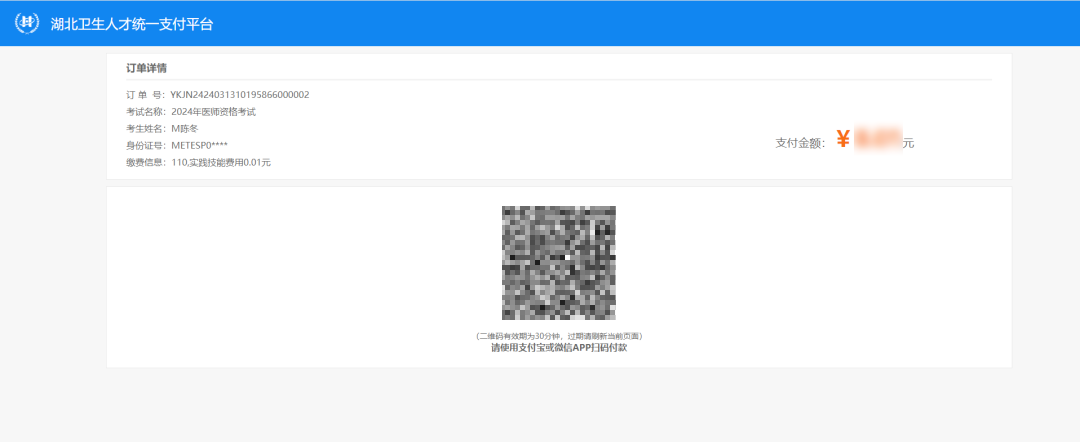 湖北考区2025年医师资格考试医学综合考试二试缴费流程第五步